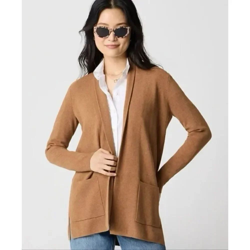 J. Crew Factory Chelsea Sweater Blazer Camel Open Front Long Cardigan Size M